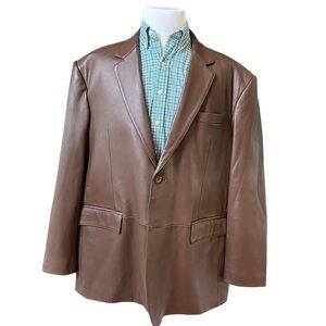 BGSD Mens Dark‎ Brown 100% Lamb Leather two Button Leather Blazer Size 3XLT